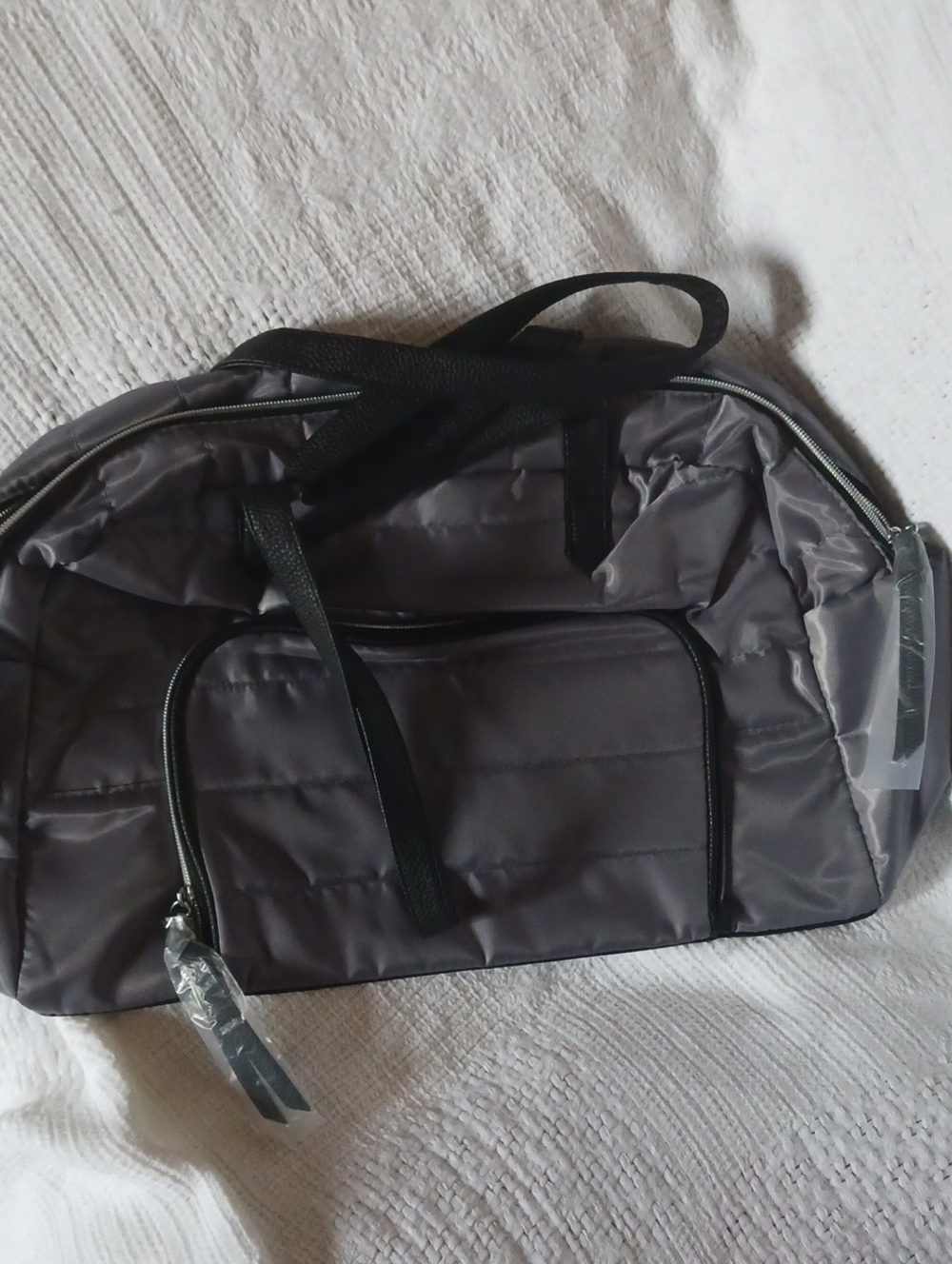 DSW Gray Quilted Duffel Bag with Black Handles